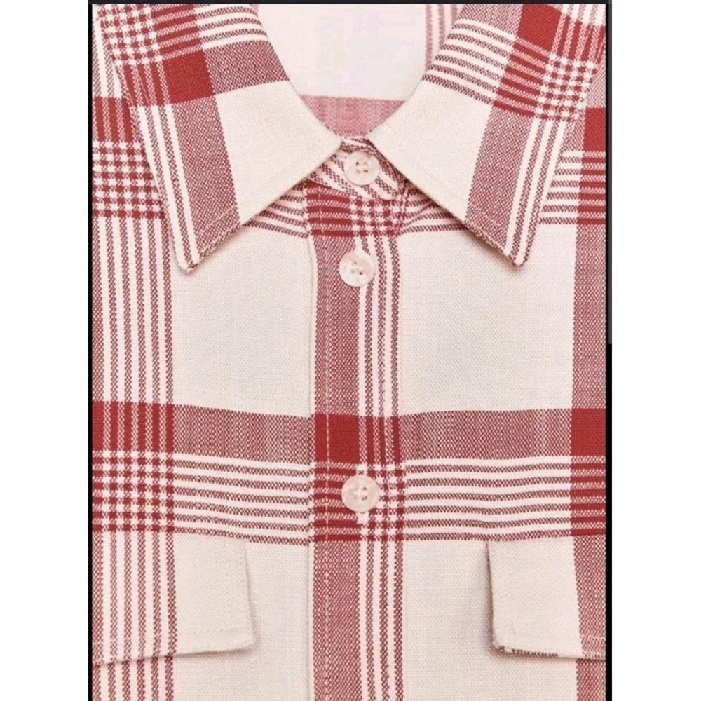 Zara ZW Collection Checked Button Up Shirt Shoulder Pads Red Sz S NWT - Picture 14 of 14